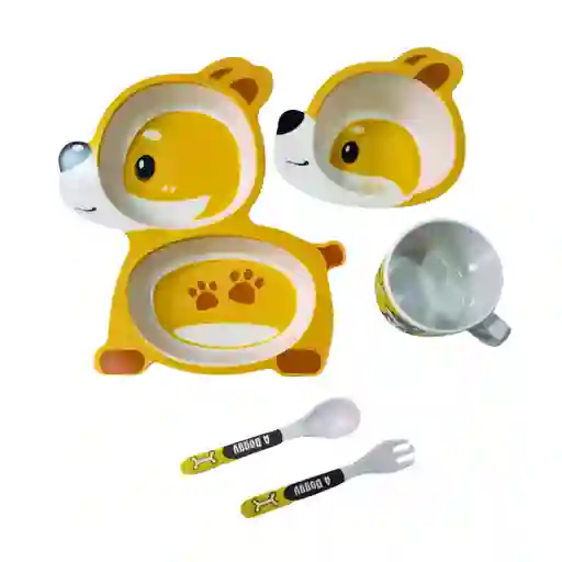 Vajilla Infantil De Fibra De Bambú Perrito