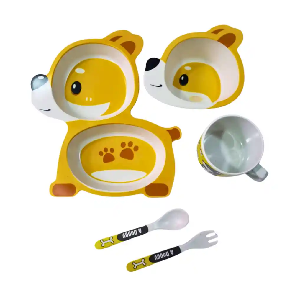Vajilla Infantil De Fibra De Bambú Perrito