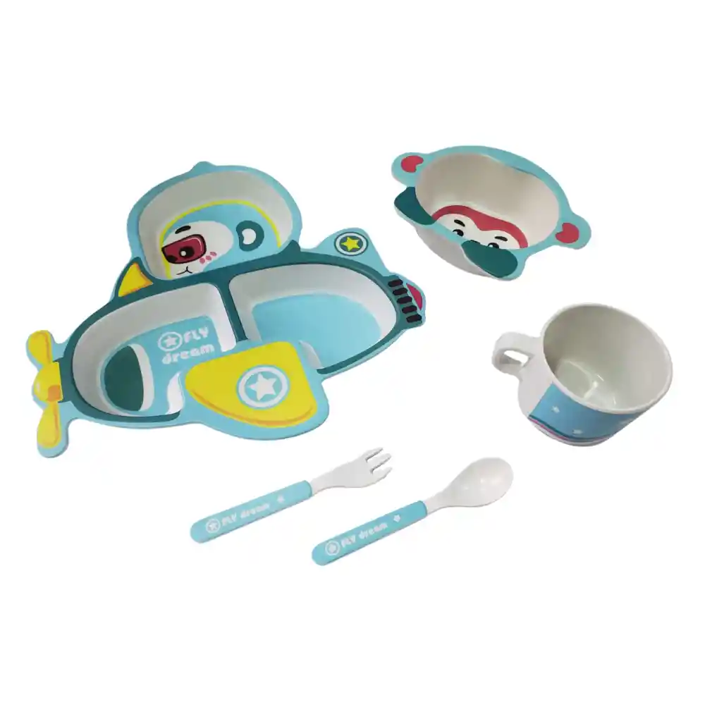 Vajilla Infantil De Fibra De Bambú Monito