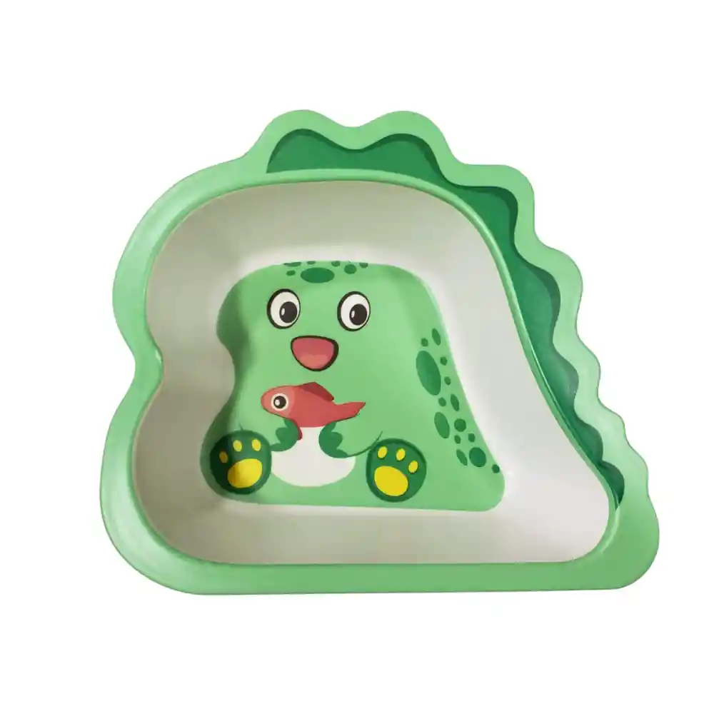 Vajilla Infantil De Fibra De Bambú Dinosaurio Verde