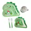 Vajilla Infantil De Fibra De Bambú Dinosaurio Verde