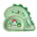 Vajilla Infantil De Fibra De Bambú Dinosaurio Verde