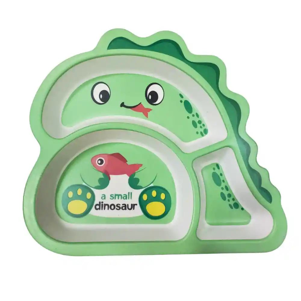 Vajilla Infantil De Fibra De Bambú Dinosaurio Verde