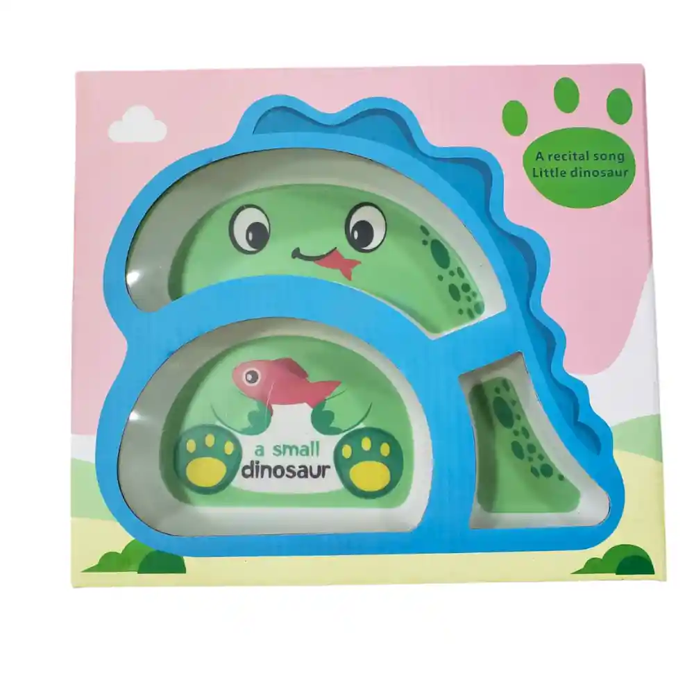 Vajilla Infantil De Fibra De Bambú Dinosaurio Verde