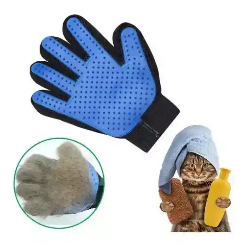 Guante Para Peinar Masajear Bañar Mascotas Perros Gatos Color Negro Con Azul