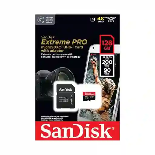 Micro Sd 128gb Sandisk Extreme Pro U3 4k 200mbs