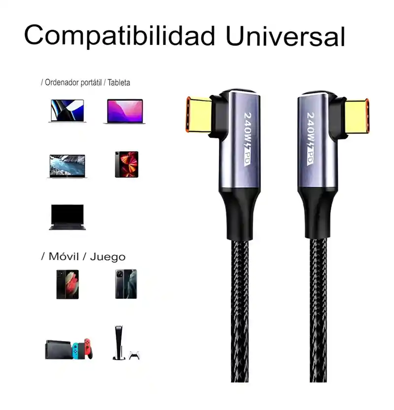 Cable De Datos Tipo C A Tipo C Pd240w Hasta 480 Mbps Gris