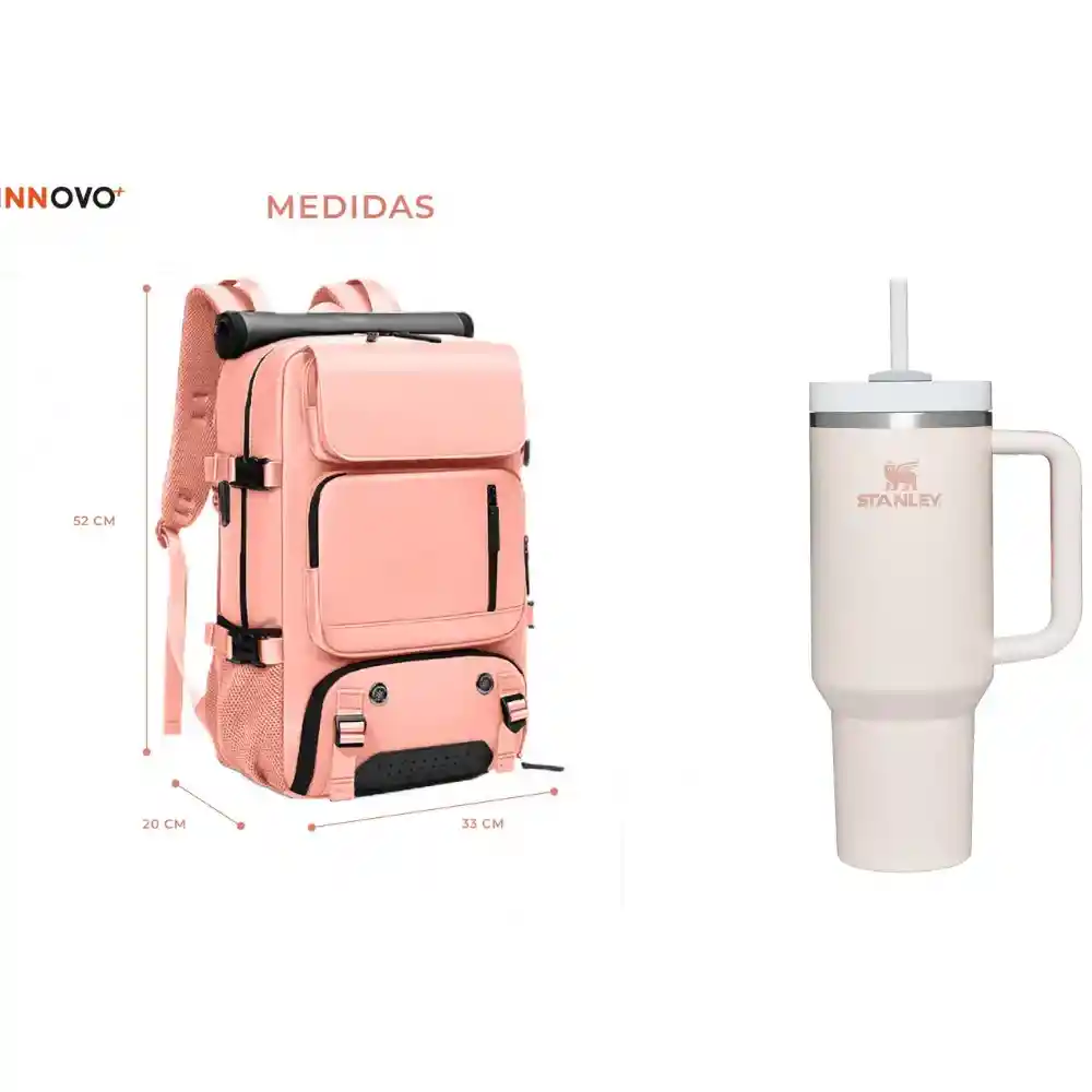 Maleta Bolso Para Pc Laptop Viajero Multifuncional Con Termo Rosa