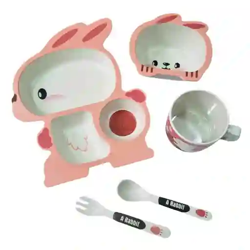 Vajilla Infantil De Fibra De Bambú Conejo