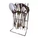 Set De Cubiertos 24 Plateados Piezas Con Soporte Acero Inoxidable