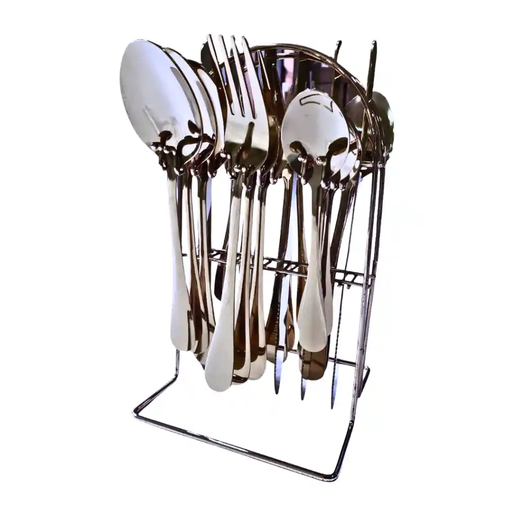 Set De Cubiertos 24 Plateados Piezas Con Soporte Acero Inoxidable