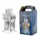 Set De Cubiertos 24 Plateados Piezas Con Soporte Acero Inoxidable