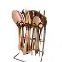 Set De Cubiertos 24 Rosa Piezas Con Soporte Acero Inoxidable