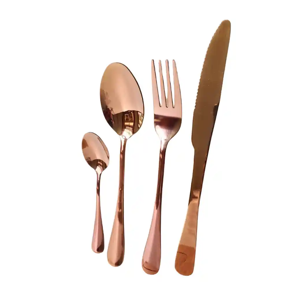 Set De Cubiertos 24 Rosa Piezas Con Soporte Acero Inoxidable