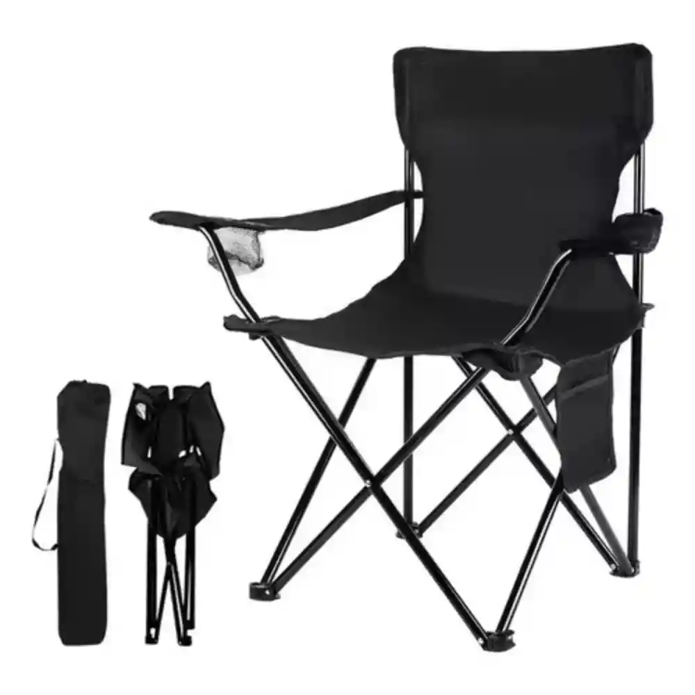 Silla Plegable Con Portavasos Camping Negro