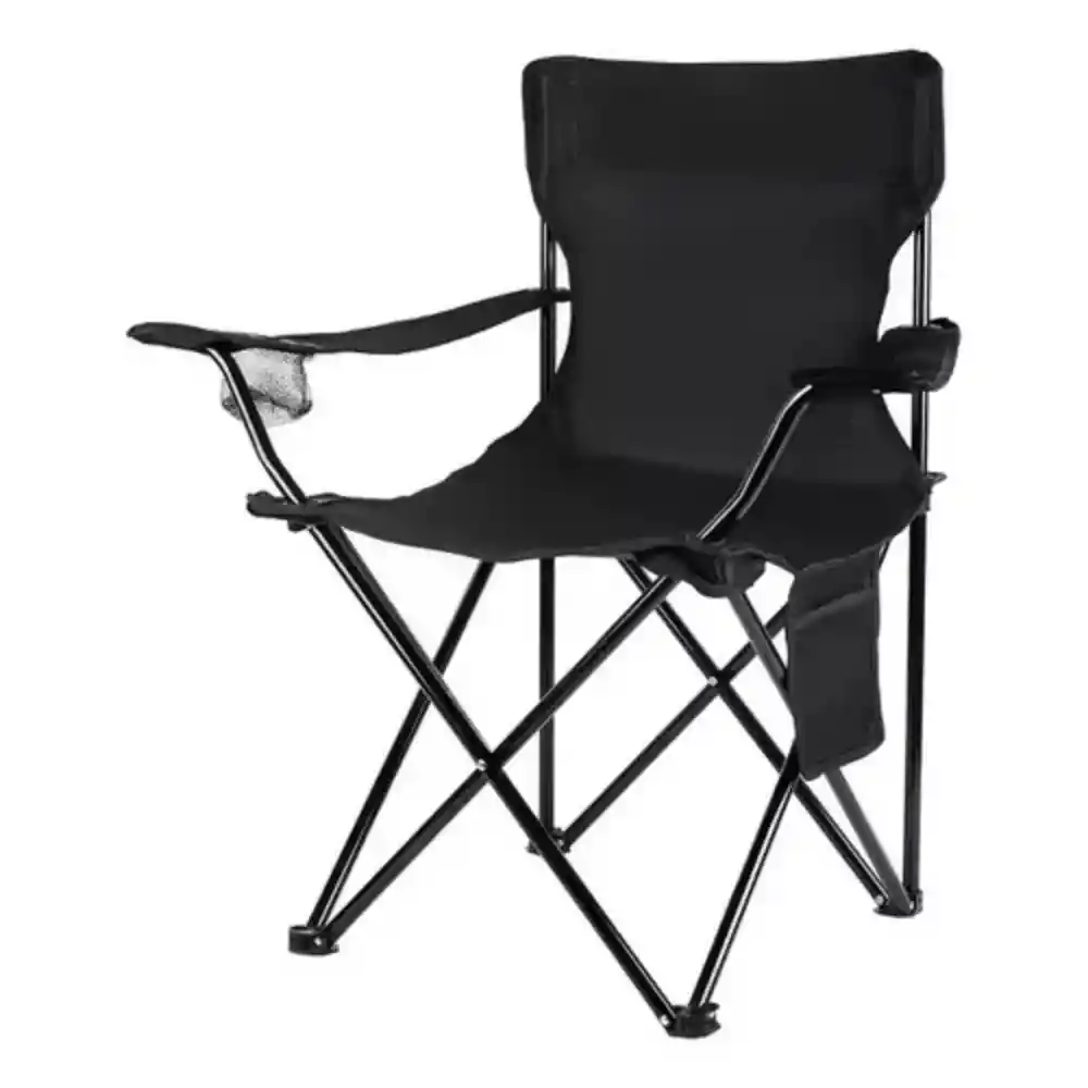 Silla Plegable Con Portavasos Camping Negro