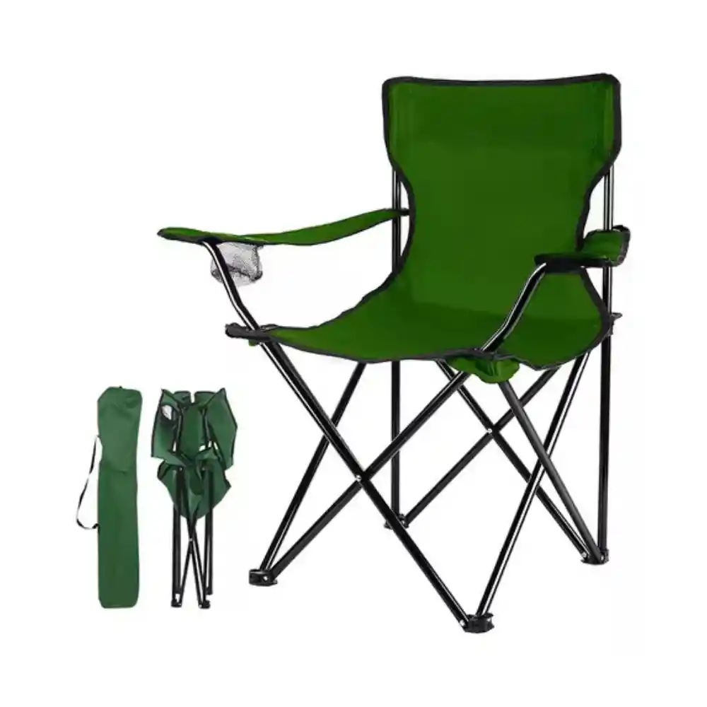Silla Plegable Con Portavasos Camping Verde