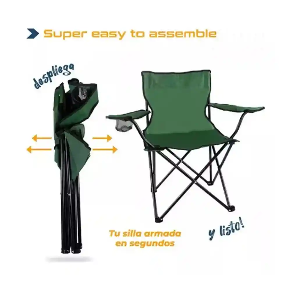 Silla Plegable Con Portavasos Camping Verde