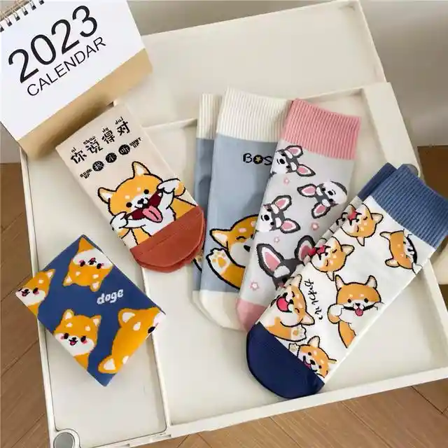 Medias Largas Perritos Akita (azul)