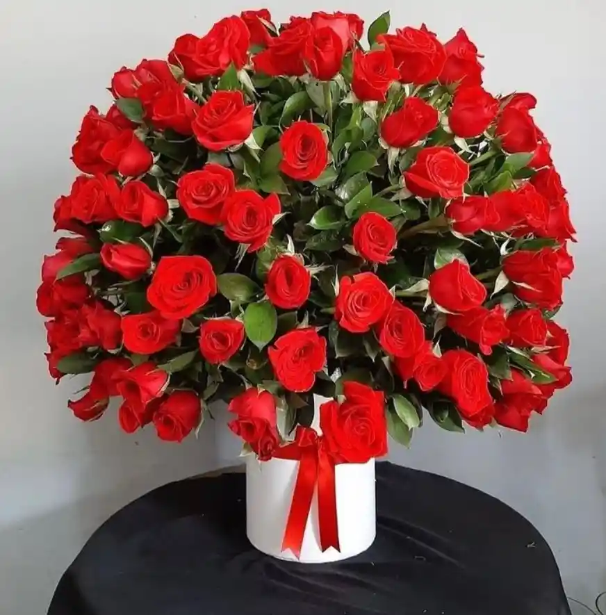 Cilindro De 100 Rosas Rojas Con Follaje
