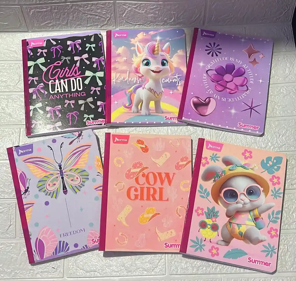 Cuaderno Cocido 100h Cuadros Niña Con Stickers Summer Norma