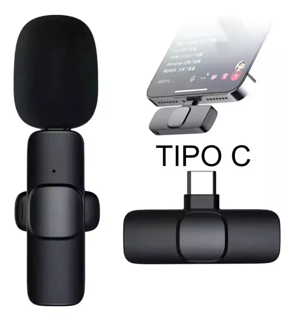 Microfono Corbatero Inalambrico K8 Compatible Con Usb Tipo C Color Negro
