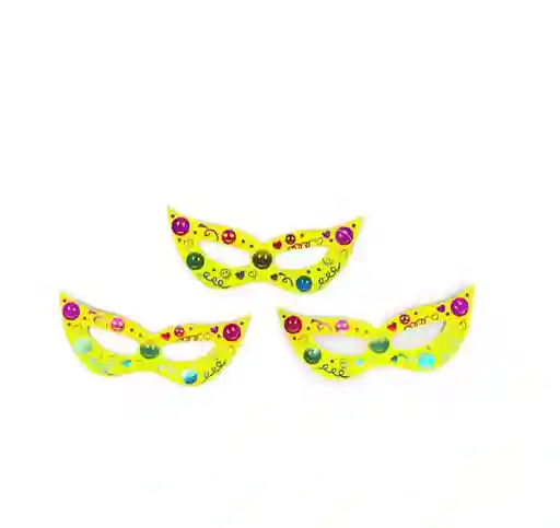 Antifaz De Carton Amarillo Neon Caritas Felices X 12 Unidades