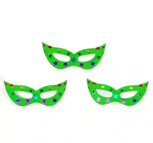 Antifaz De Carton Verde Neon Estrellas X 12 Unidades