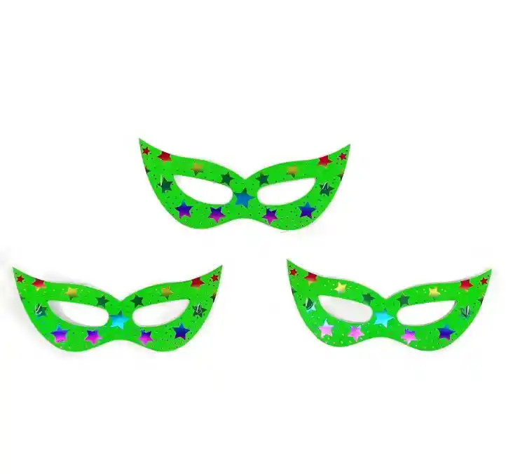 Antifaz De Carton Verde Neon Estrellas X 12 Unidades