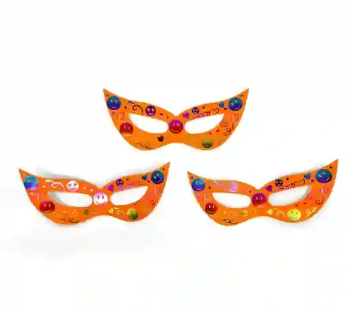 Antifaz De Carton Naranja Neon Caritas Felices X 12 Unidades