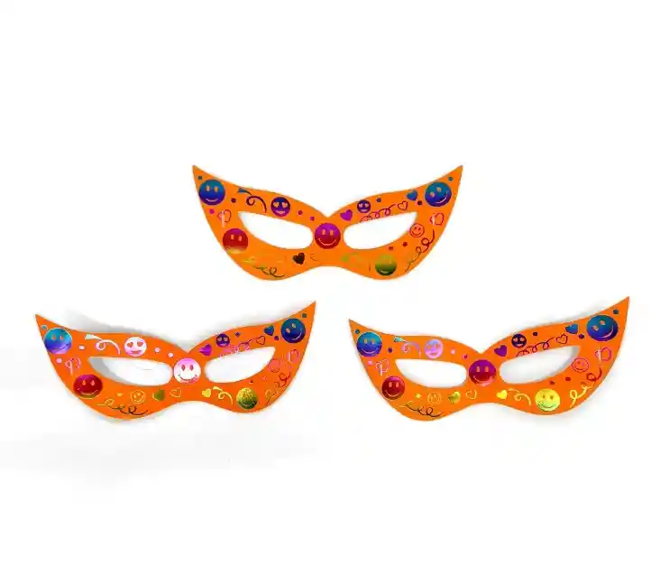 Antifaz De Carton Naranja Neon Caritas Felices X 12 Unidades