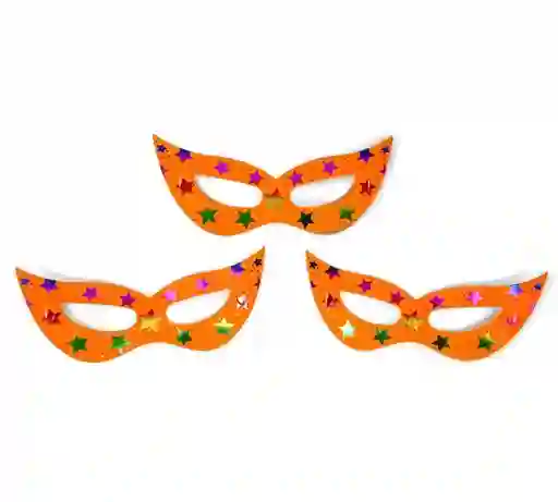 Antifaz De Carton Naranja Neon Estrellas X 12 Unidades