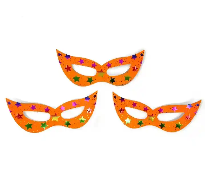 Antifaz De Carton Naranja Neon Estrellas X 12 Unidades