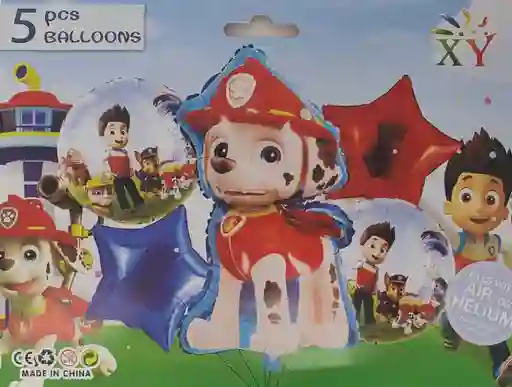 Bouquet De Globos Marshall Paw Patrol Estrella Azul Y Roja X 5 Piezas