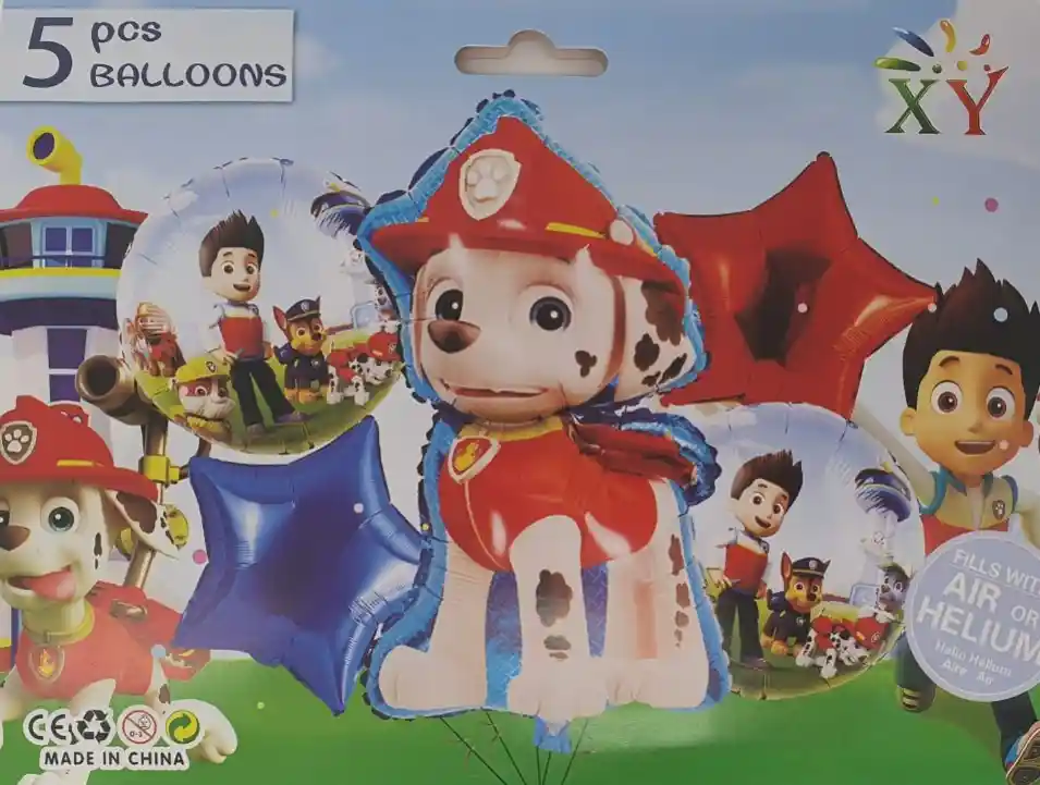 Bouquet De Globos Marshall Paw Patrol Estrella Azul Y Roja X 5 Piezas