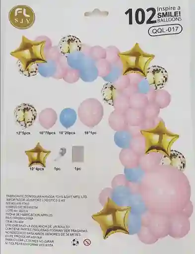Kit De Globos Fiesta Oro Pink Baby X 102 Piezas