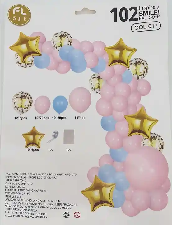 Kit De Globos Fiesta Oro Pink Baby X 102 Piezas