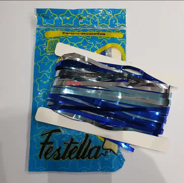 Cortina De Fiesta Lisa 2mx 1m Tricolor Azul Festella