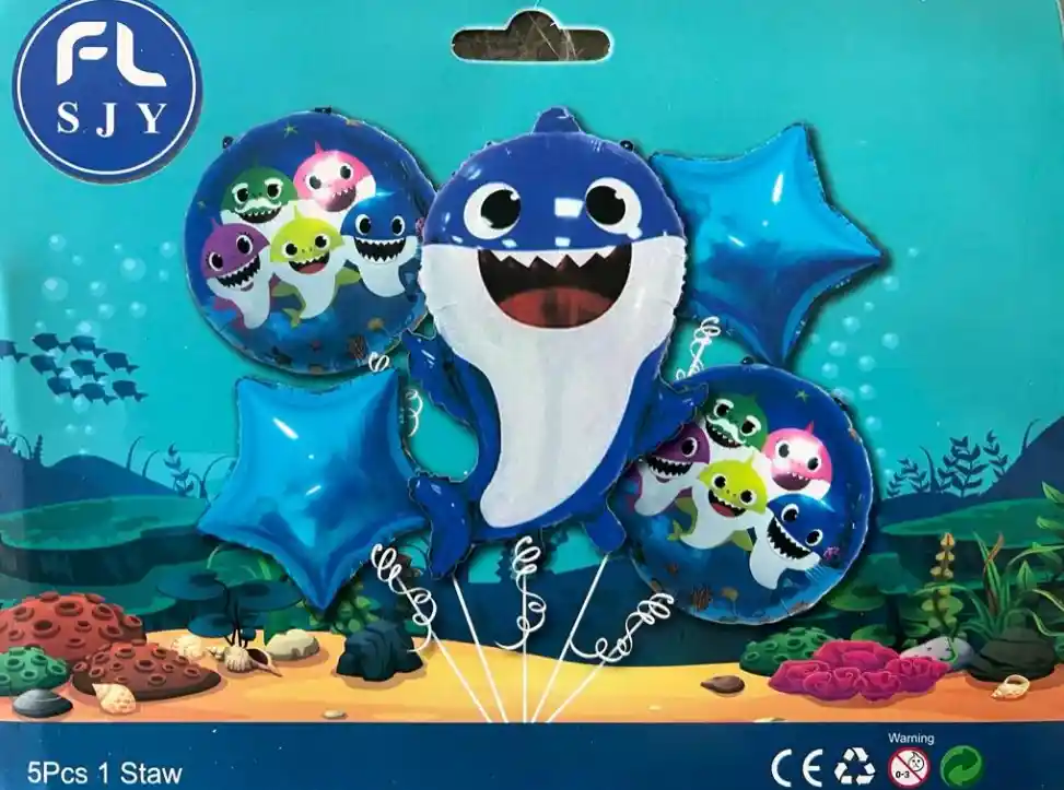 Bouquet De Globos De Baby Shark Blue X 5 Piezas