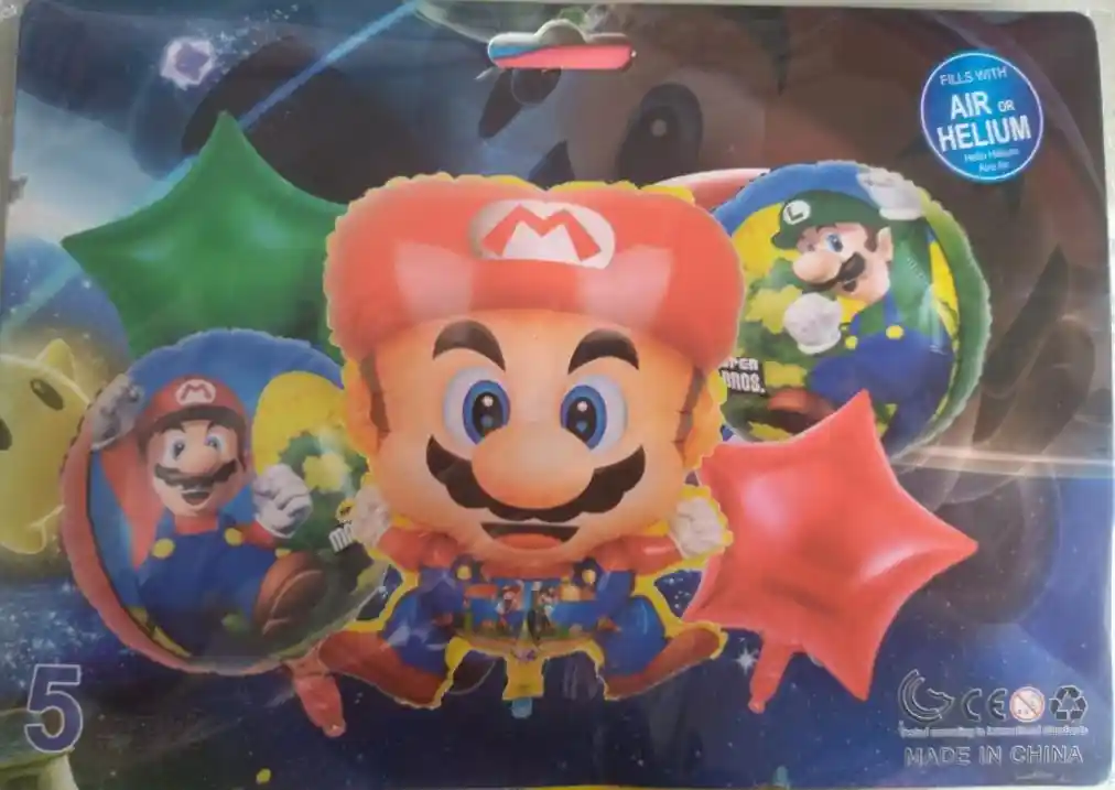 Bouquet De Globos De Mario Bross X 5 Piezas 18"