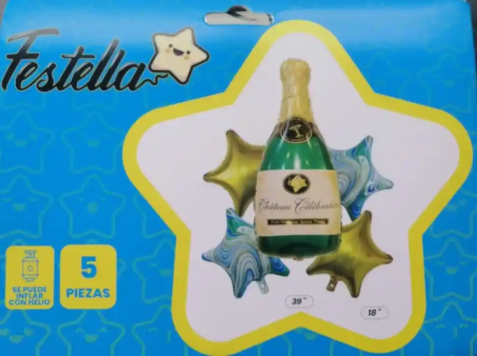 Bouquet Botella De Champaña X 5 Piezas Marca Festella