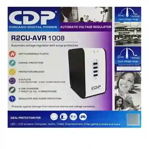 Regulador De Voltaje Cdp R2cu-avr 1008, 1000va/8 Tomas/4 Usb