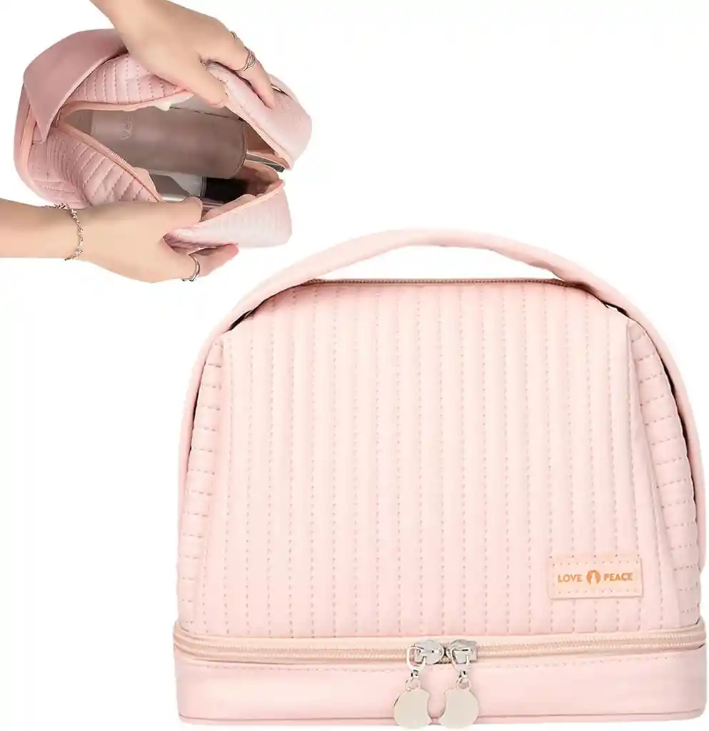 Bolso Organizador Cosmetiquera Impermeable De Piel Sintética, Portátil Para Maquillaje, Viaje, Camping, Baño