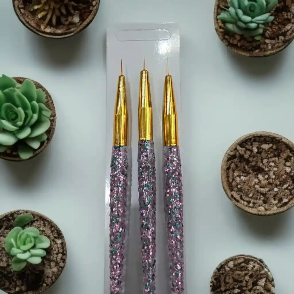 Set X3 Pinceles Liner Decoración De Uñas Cola Sirena