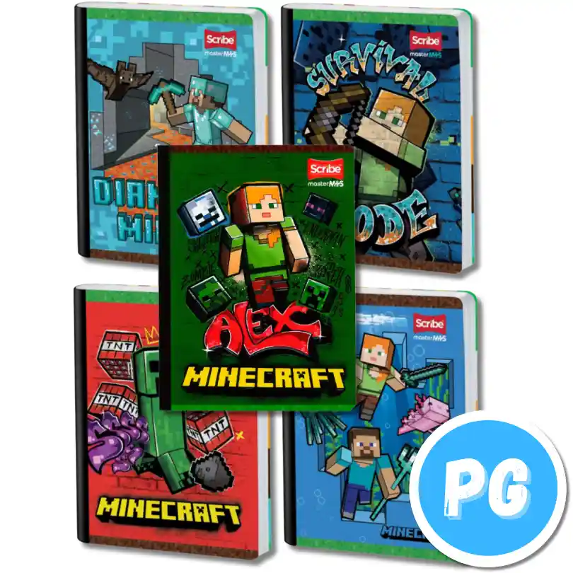 Cuaderno Cosido Scribe De Minecraft Cuadros 100 Hojas - Se Envia Un Motivo Aleatorio