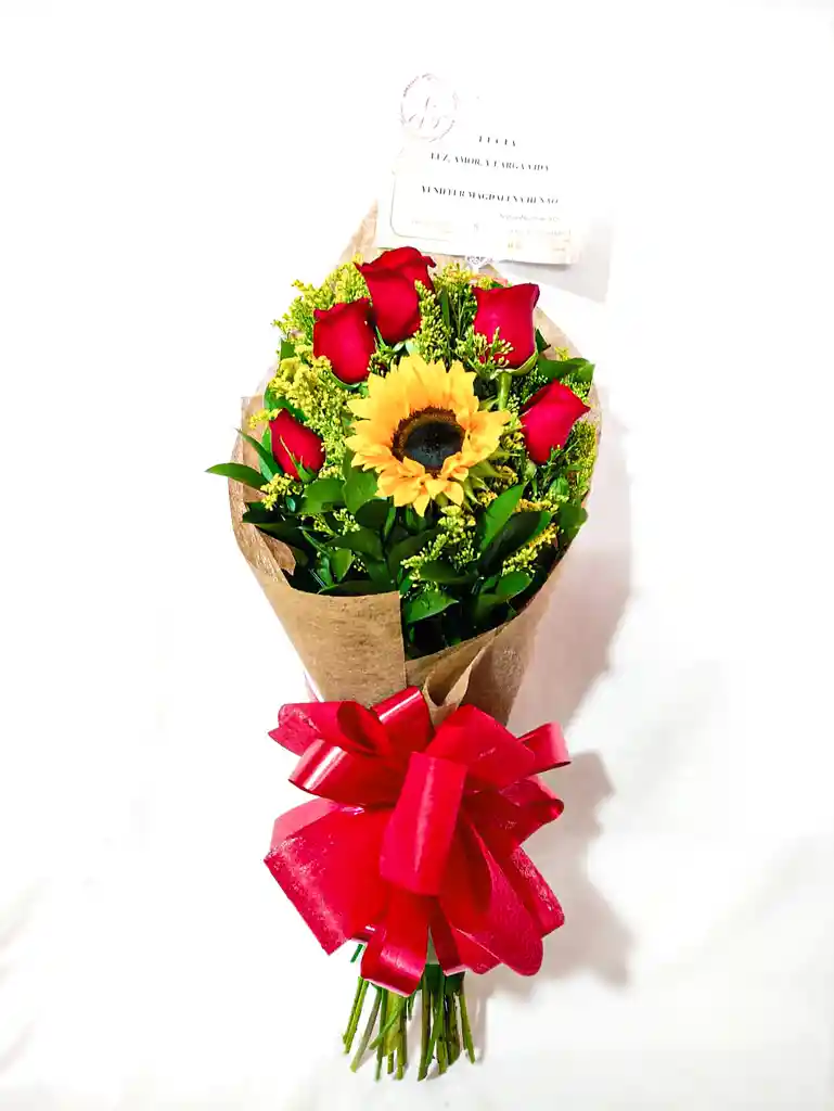 Bouquet De Rosas Rojas Y Girasol