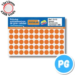 Paquete De Sticker Circular Adhesivo 13x13mm X308 Unds Naranja - Rotulos