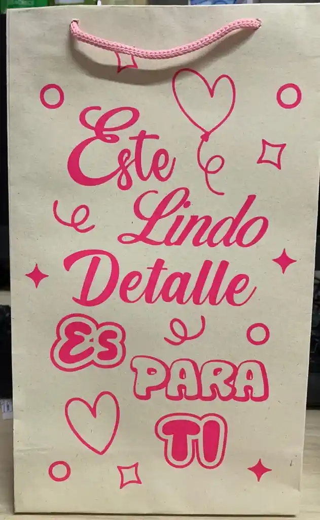 Bolsa De Regalo Cartulina Rosada 27x16 Este Lindo Detalle Es Para Ti, Con Mucho Amor, Feliz Dia, Feliz Cumpleaños