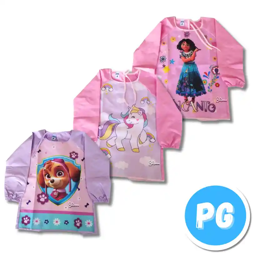 Delantal De Pintura Escolar Antifluido Talla 8 Niña - Se Envia Un Motivo Aleatorio