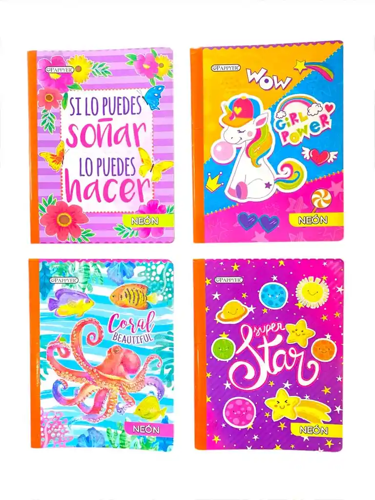 Cuaderno Cosido Para Motivo Surtido Neon Cuadriculado X100 Hojas Pappyer